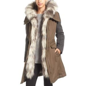 Vera Wang Brie Faux Fur Anorak Hooded Parka Winter Coat Small